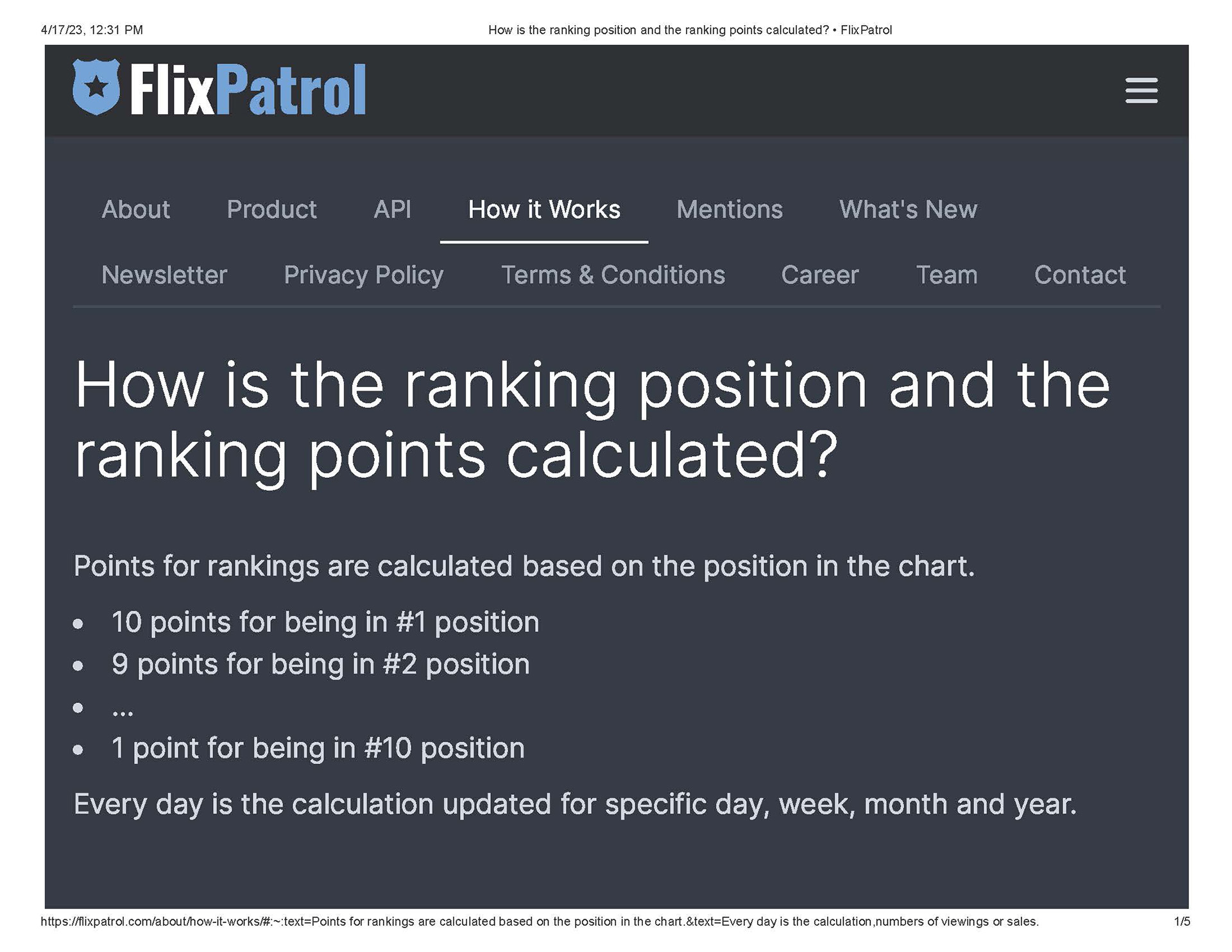 How is the ranking position and the ranking points calculated_ • FlixPatrol
