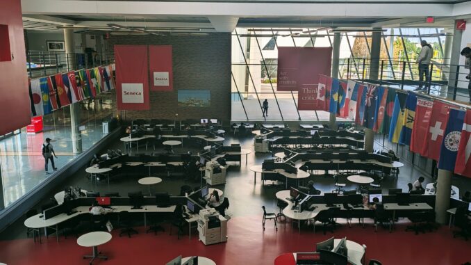 Students in the library, Seneca York campus. Photo taken by Alejandra Jimenez~2