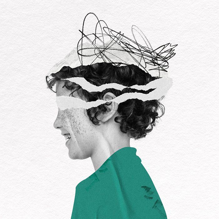 Schoolboy collage element, mental health in children psd Schoolboy collage element, mental health in children psd